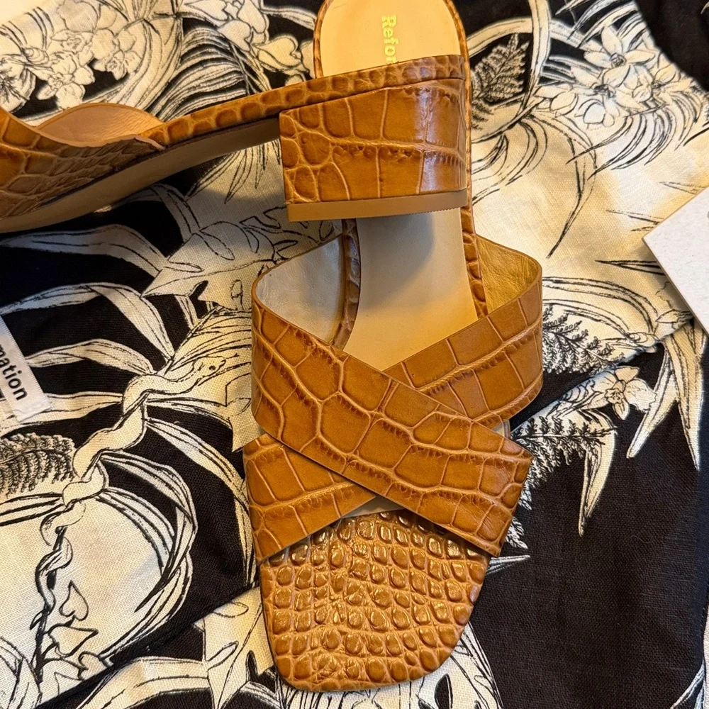 Reformation Croc Embossed Heel Sandal Slide NEW NWT